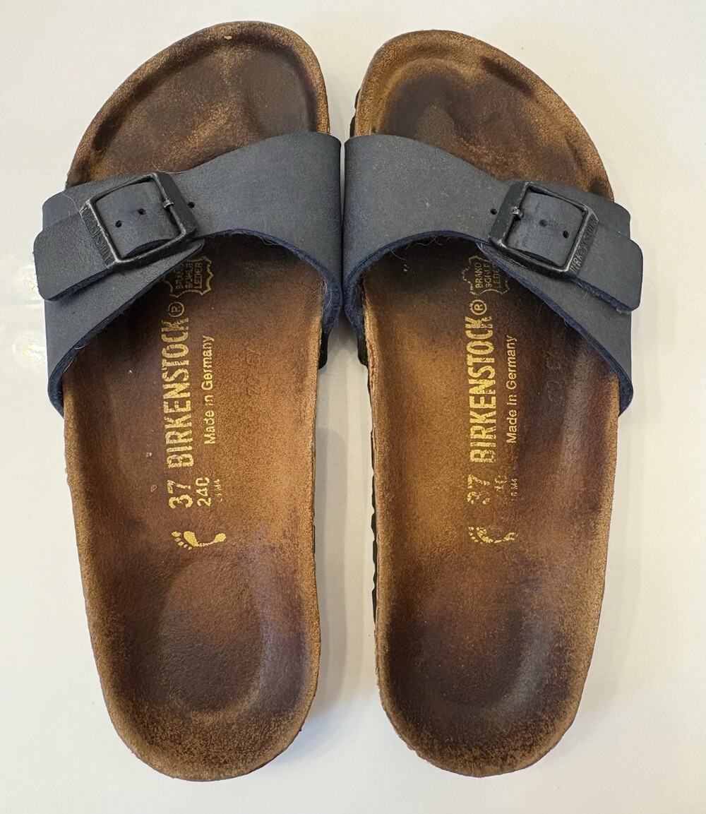 Birkenstock Madrid Sandals Navy Blue Single Strap Size 37 (6.5/7) Cork Footbed